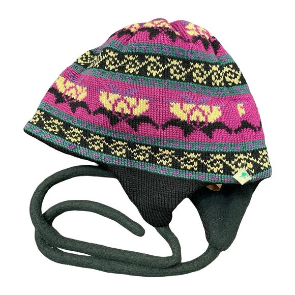 Vintage Turtle Fur Beanie Hat Made In Vermont Pink Fair Isle Chullo Earflap Wool main image 9